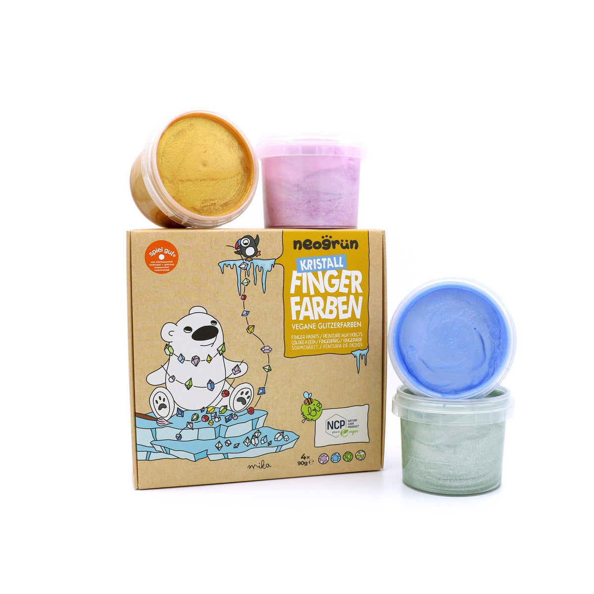 Vingerverf met glitter biologisch 4 x 90 g – afbeelding 2