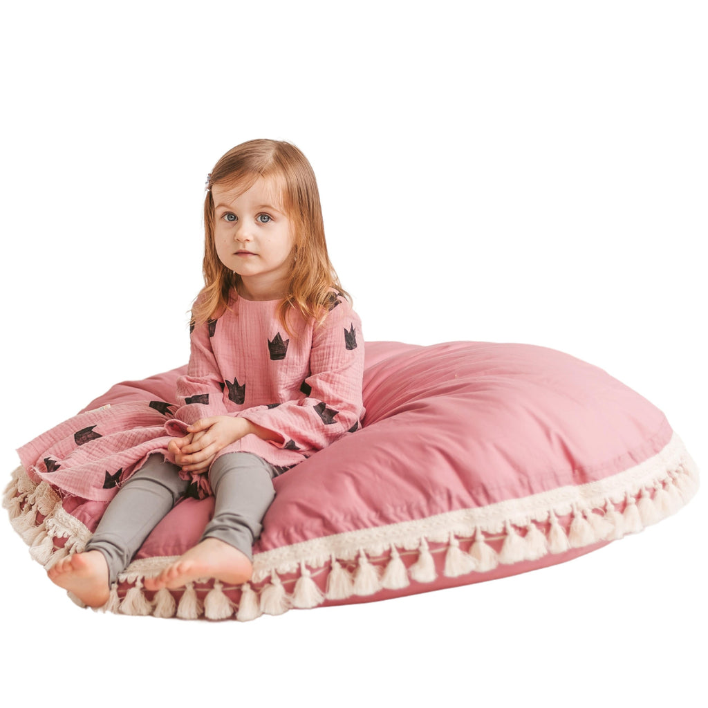 Vloerkussen roze met kwastjes