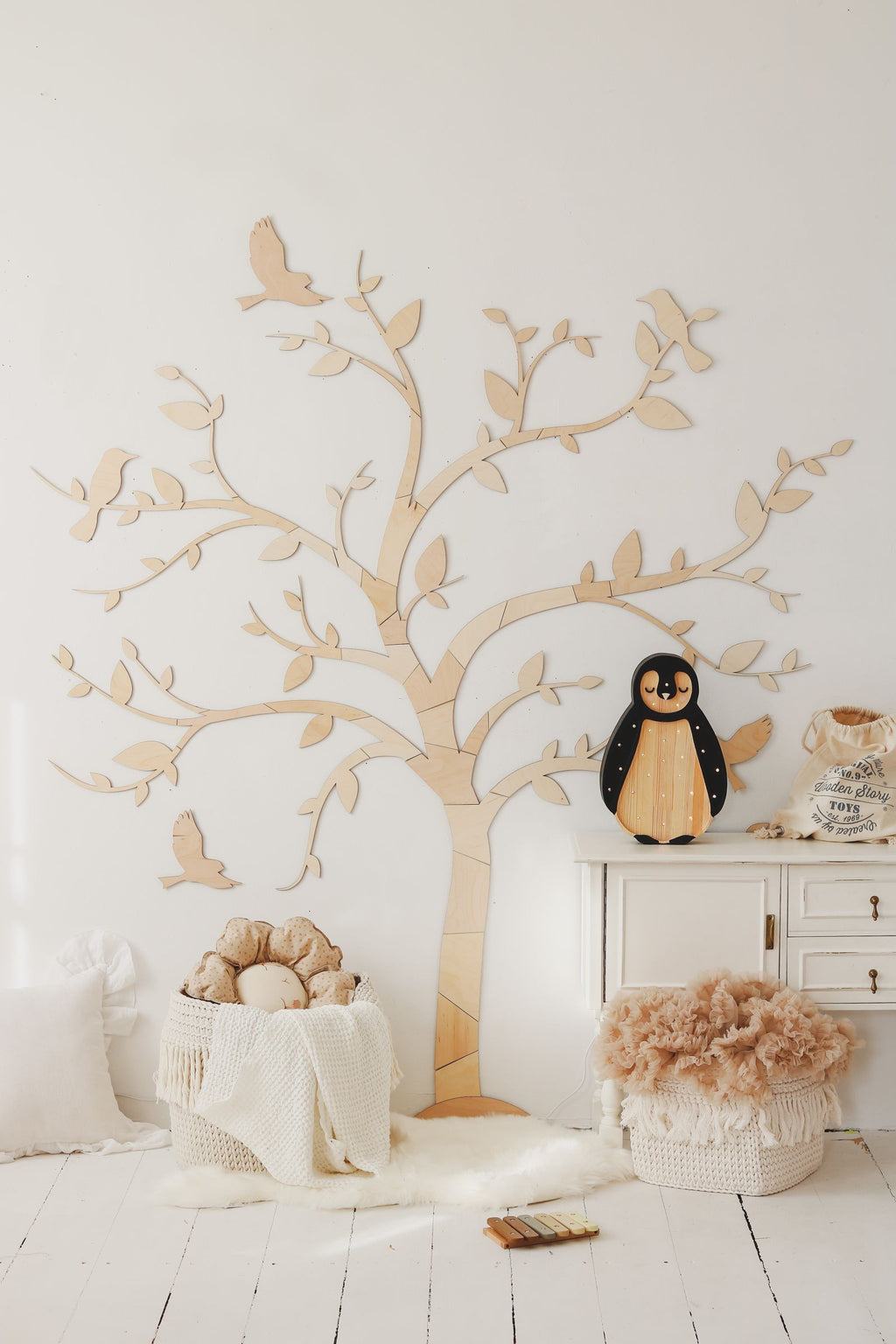 Wanddecoratie kinderkamer – houten boom met vogels – afbeelding 4