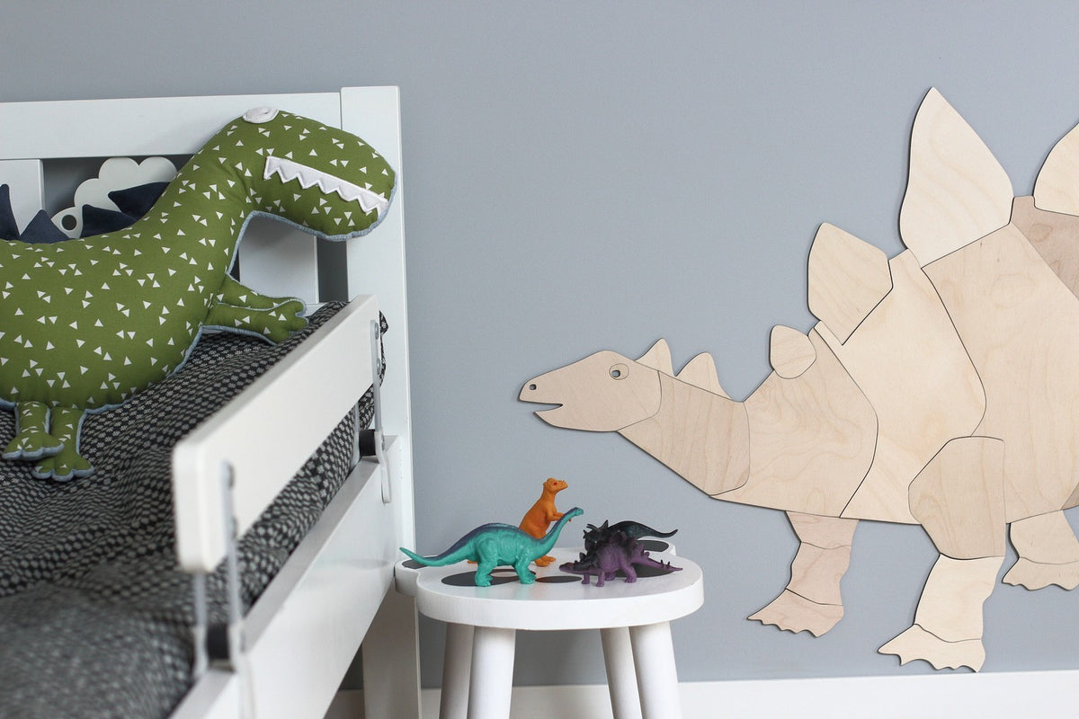 Wanddecoratie kinderkamer – houten dinosaurus stegosaurus – afbeelding 3