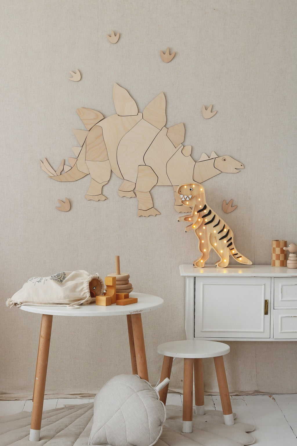 Wanddecoratie kinderkamer – houten dinosaurus stegosaurus – afbeelding 4