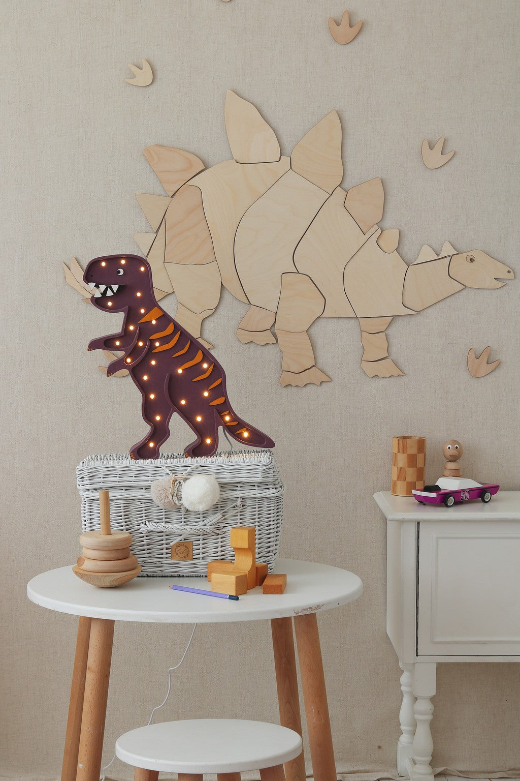 Wanddecoratie kinderkamer – houten dinosaurus stegosaurus – afbeelding 5