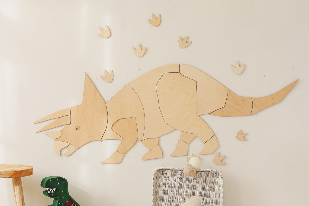 Wanddecoratie kinderkamer – houten dinosaurus triceratops – afbeelding 2
