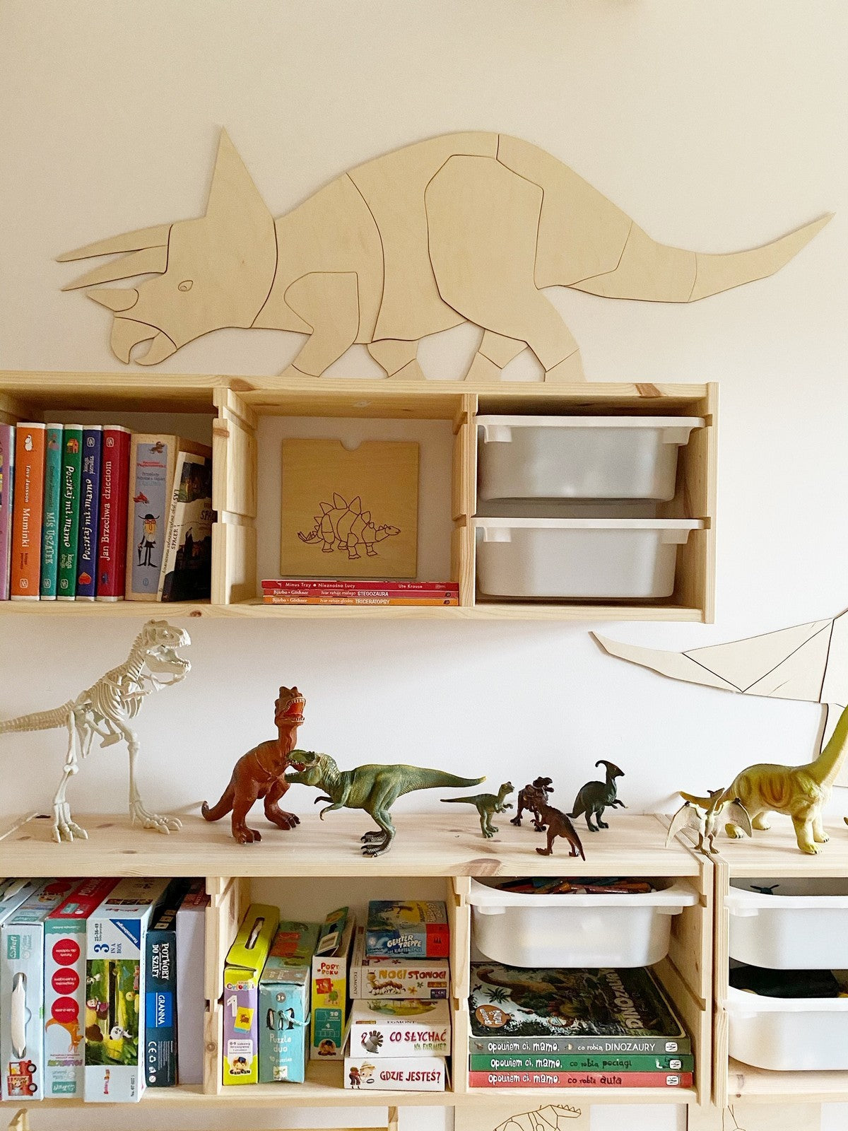 Wanddecoratie kinderkamer – houten dinosaurus triceratops – afbeelding 5
