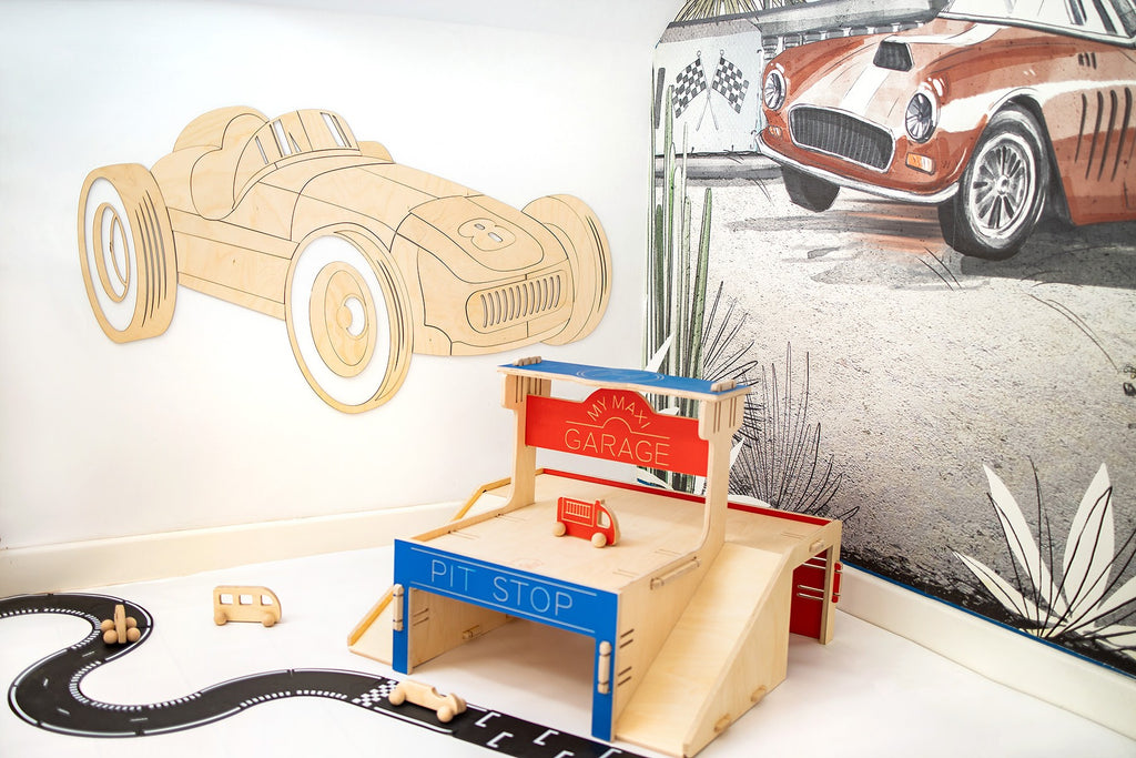 Wanddecoratie kinderkamer – houten retro raceauto – afbeelding 3