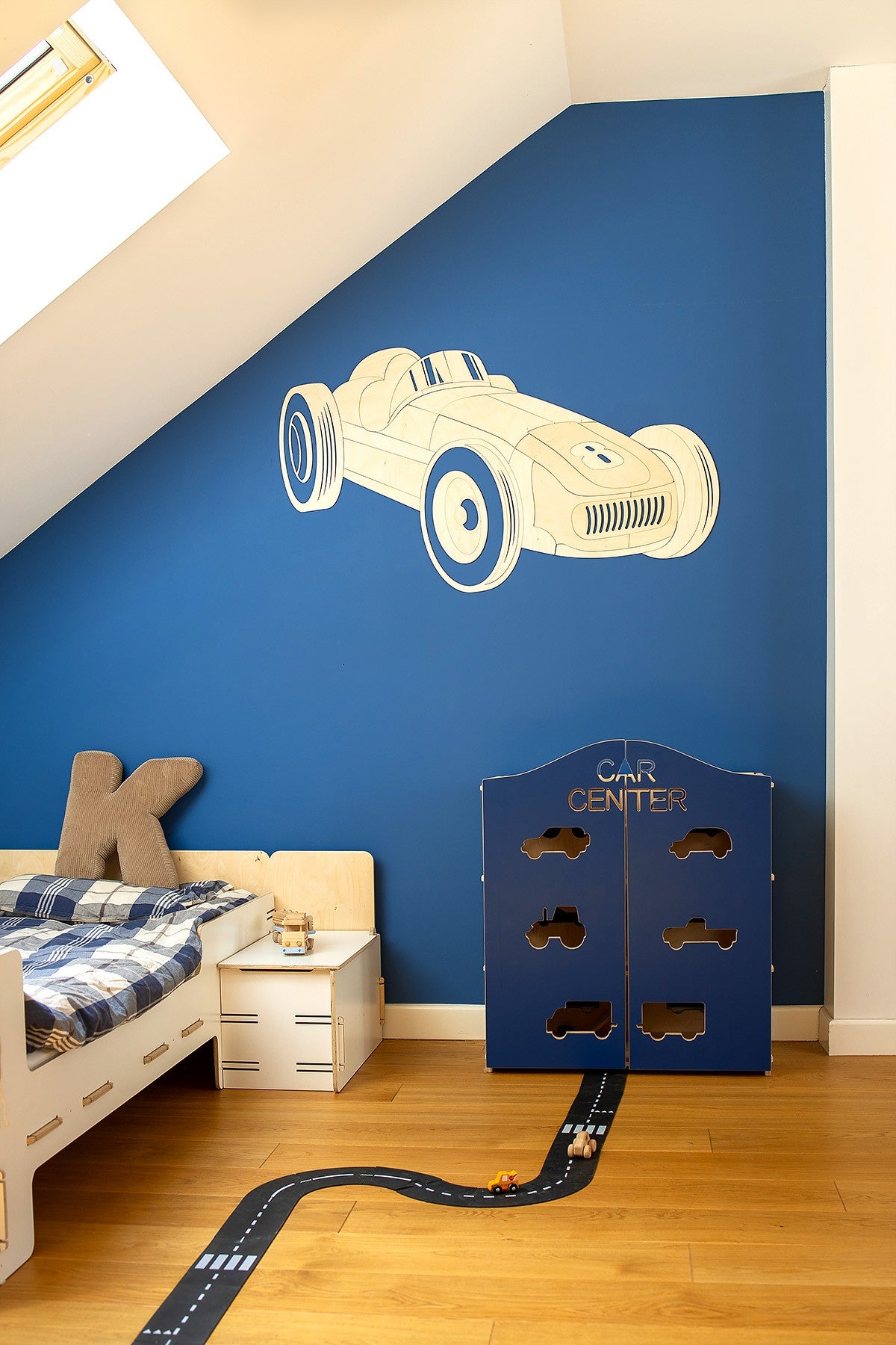 Wanddecoratie kinderkamer – houten retro raceauto – afbeelding 6
