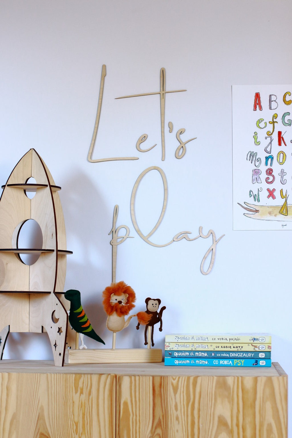 Wanddecoratie kinderkamer – houten tekstbord Let's Play