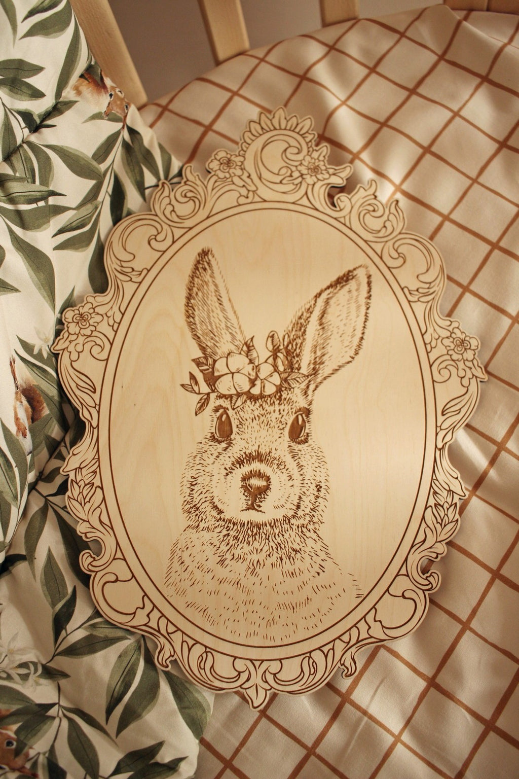Wanddecoratie kinderkamer – set van 4 houten bosdieren in retrolijst – afbeelding 10