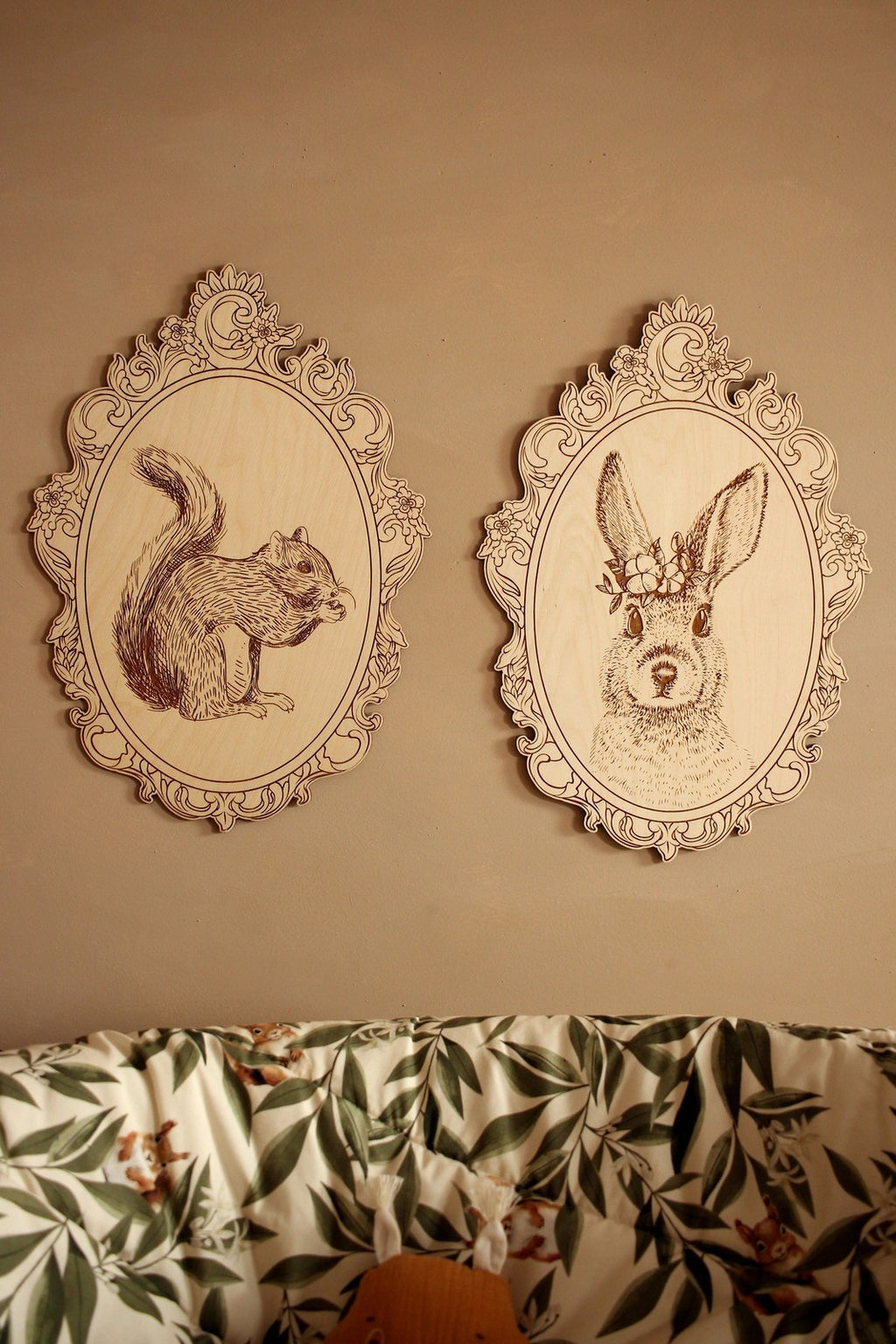 Wanddecoratie kinderkamer – set van 4 houten bosdieren in retrolijst – afbeelding 14