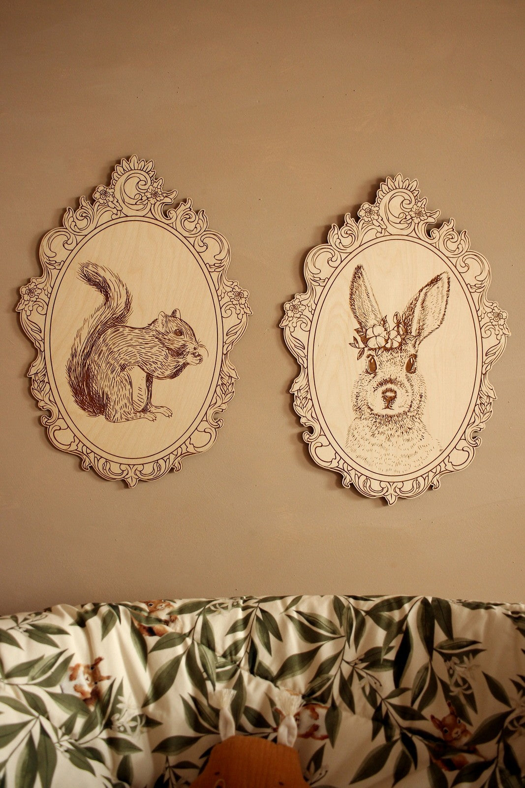 Wanddecoratie kinderkamer – set van 4 houten bosdieren in retrolijst – afbeelding 14