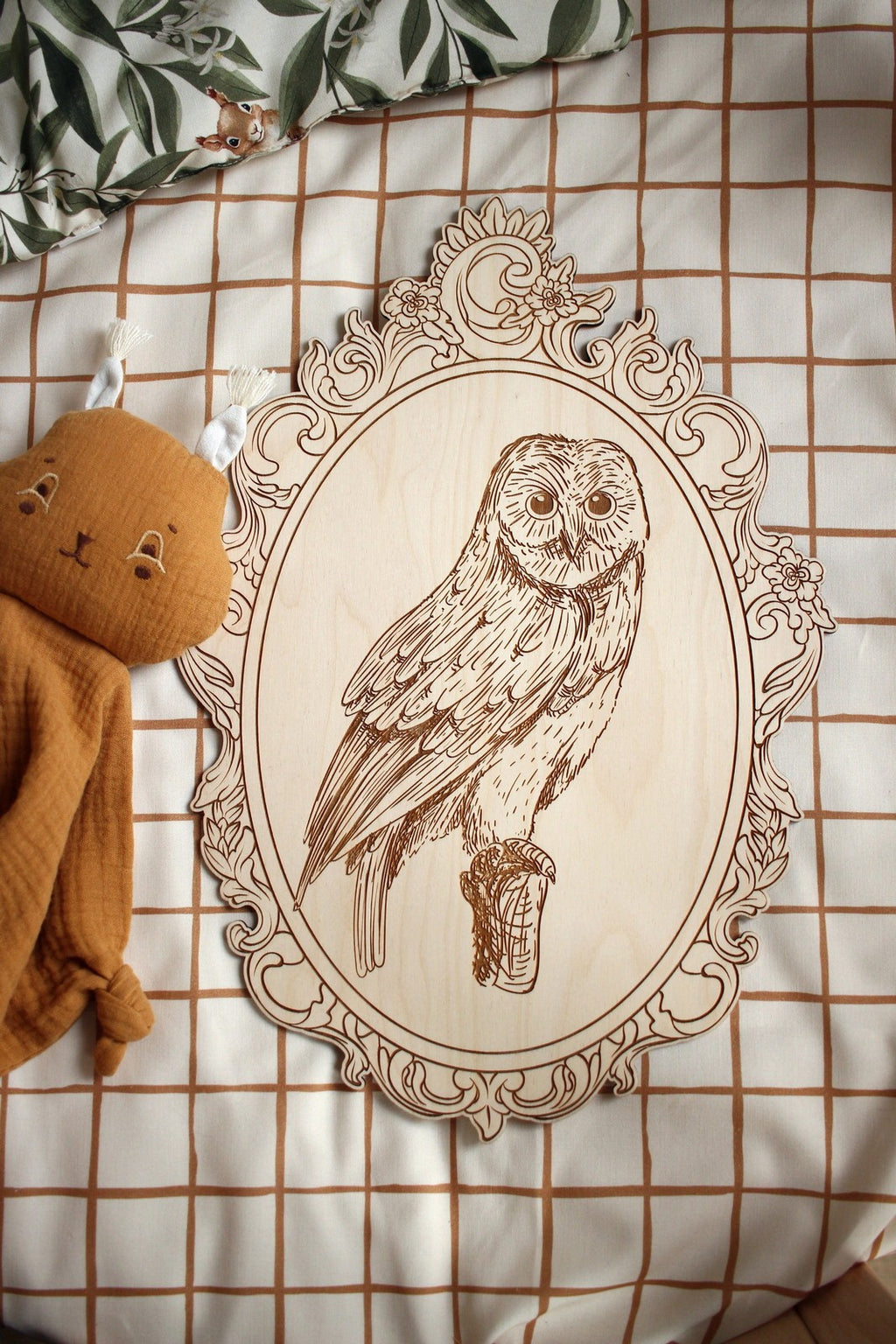 Wanddecoratie kinderkamer – set van 4 houten bosdieren in retrolijst – afbeelding 3