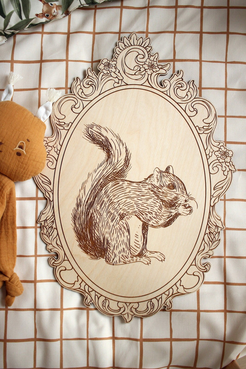 Wanddecoratie kinderkamer – set van 4 houten bosdieren in retrolijst – afbeelding 4