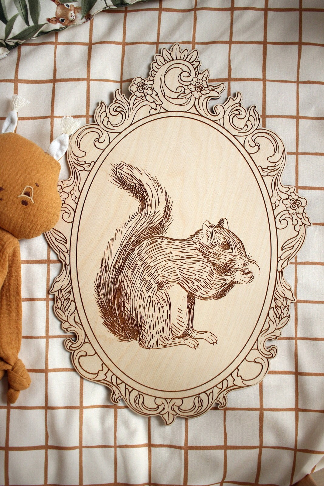 Wanddecoratie kinderkamer – set van 4 houten bosdieren in retrolijst – afbeelding 4