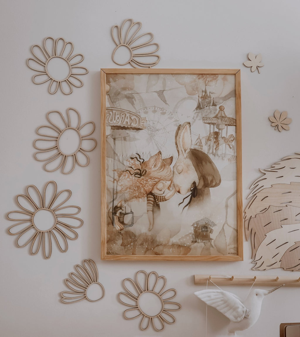 Wanddecoratie kinderkamer – set van 6 houten bloemen madeliefjes – afbeelding 5