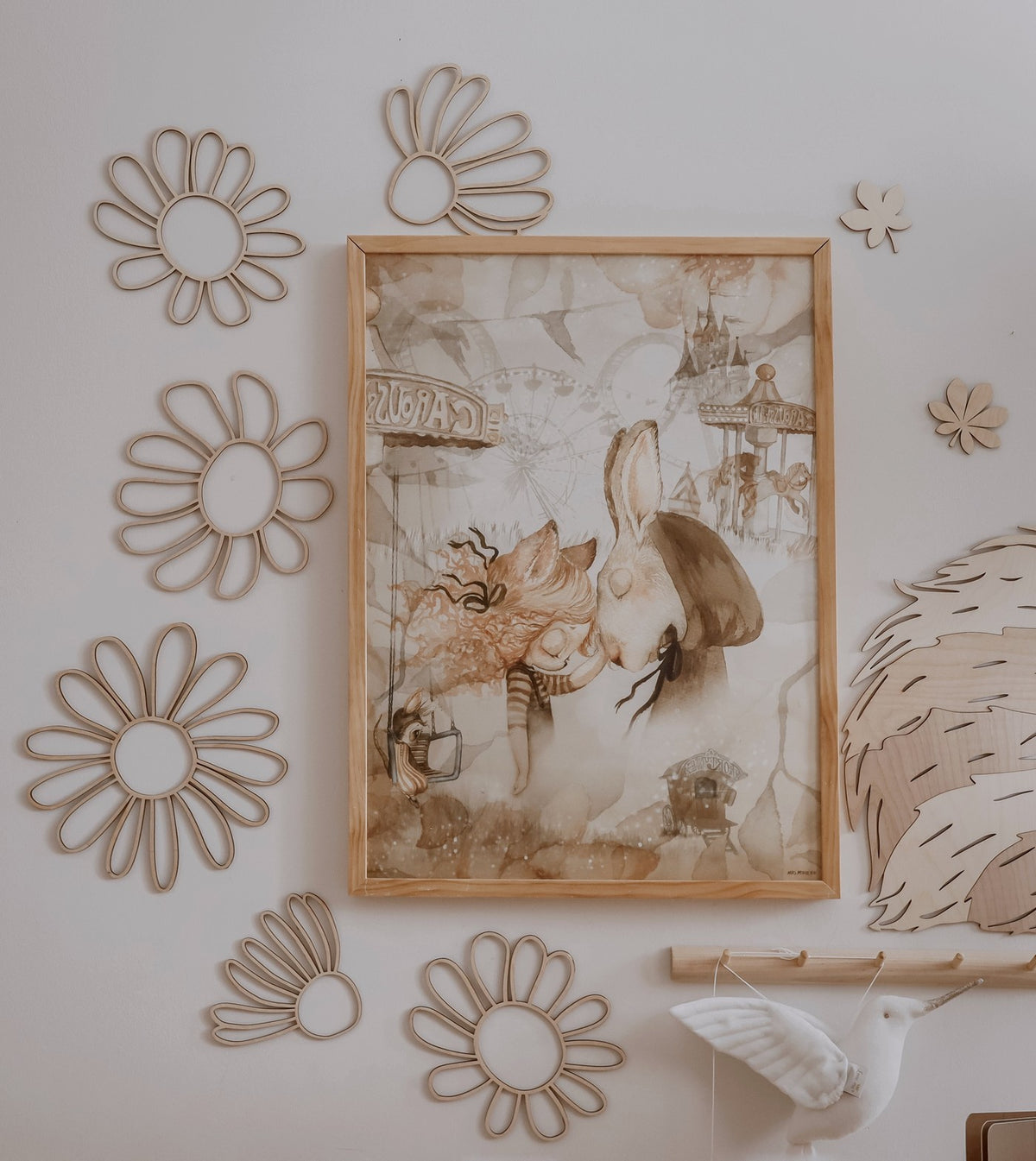 Wanddecoratie kinderkamer – set van 6 houten bloemen madeliefjes – afbeelding 5