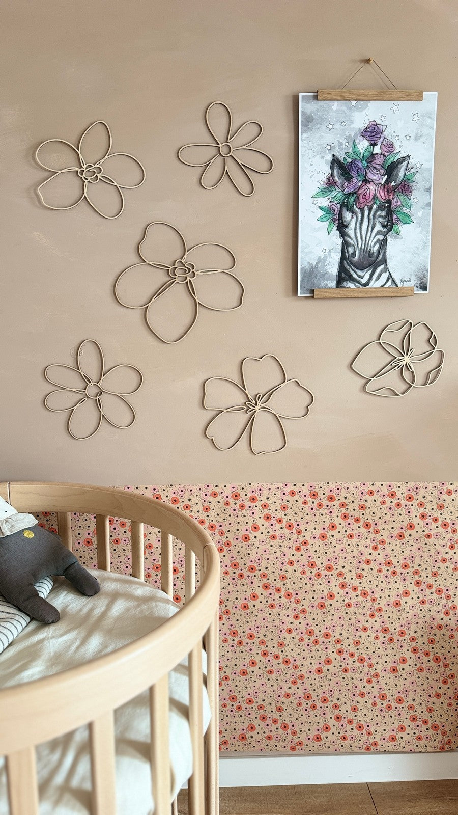 Wanddecoratie kinderkamer – set van 6 houten bloemen veldbloemen – afbeelding 2