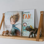Zwevende houten wandplank 60 cm met leren banden – afbeelding 2