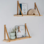 Zwevende houten wandplank 60 cm met leren banden – afbeelding 5