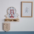 Wandplank kinderkamer met haakjes – raket
