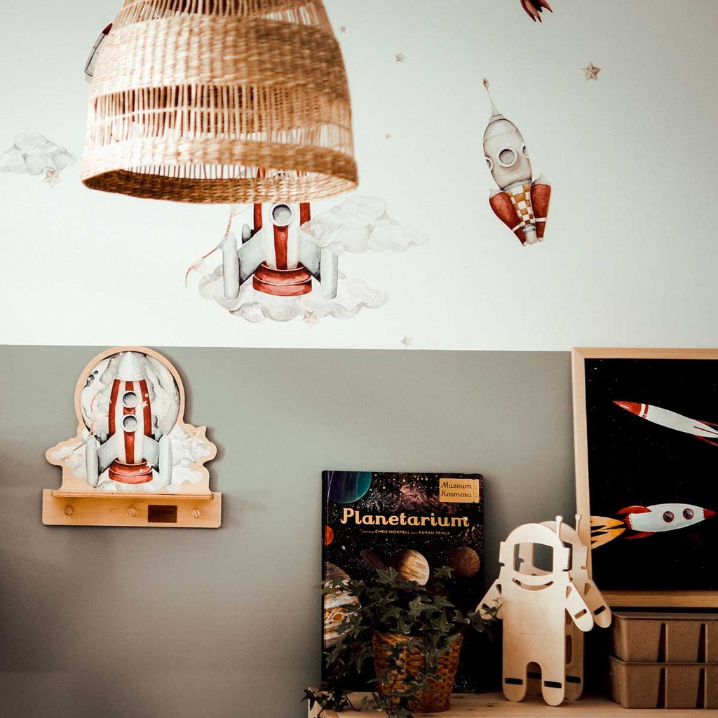 Wandplank kinderkamer met haakjes – raket – afbeelding 3