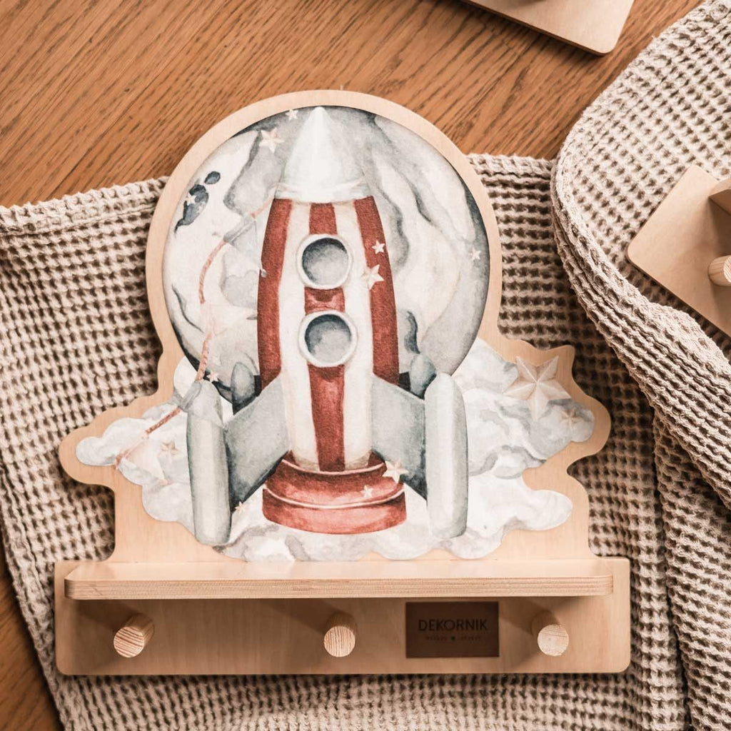 Wandplank kinderkamer met haakjes – raket – afbeelding 5