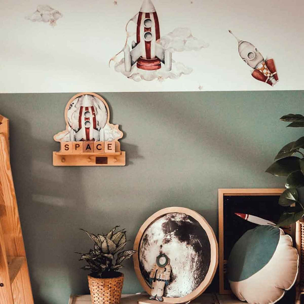 Wandplank kinderkamer met haakjes – raket – afbeelding 6