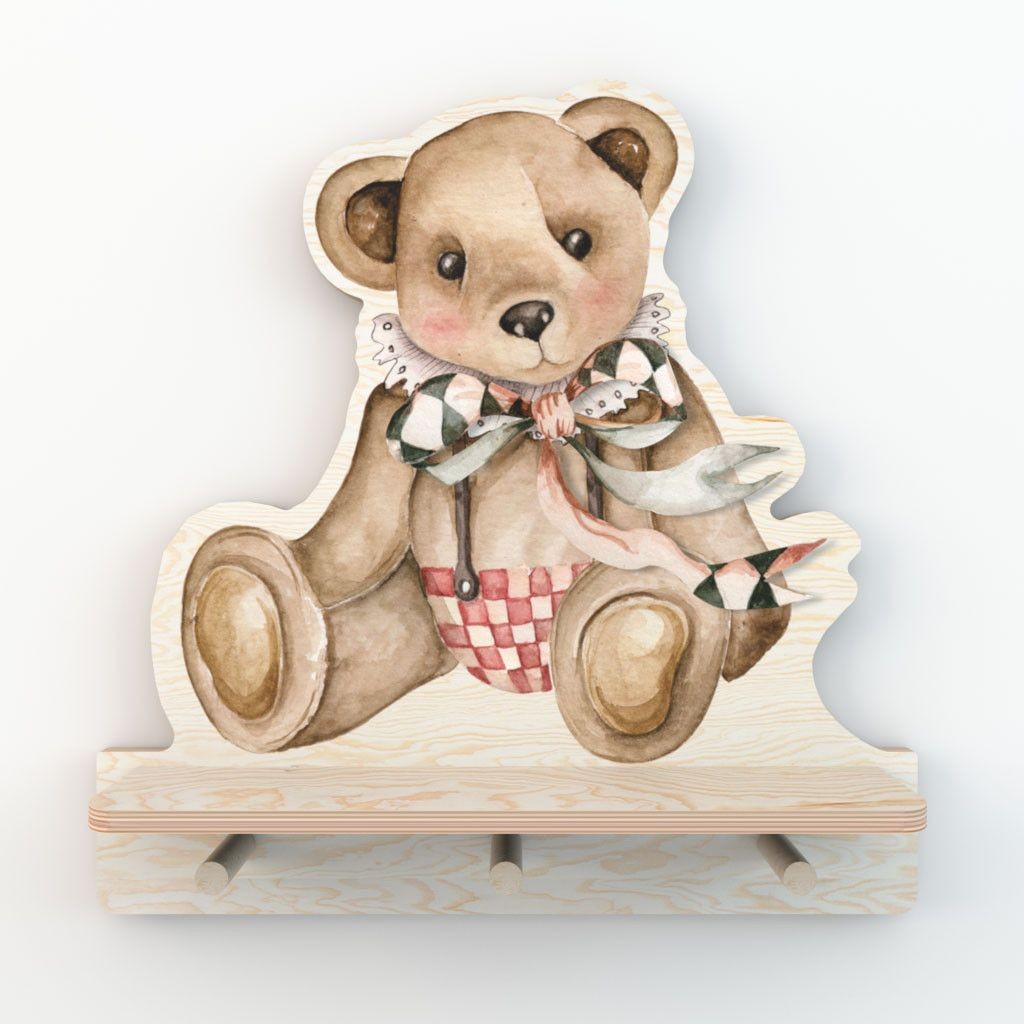 Wandplank kinderkamer met haakjes – teddybeer