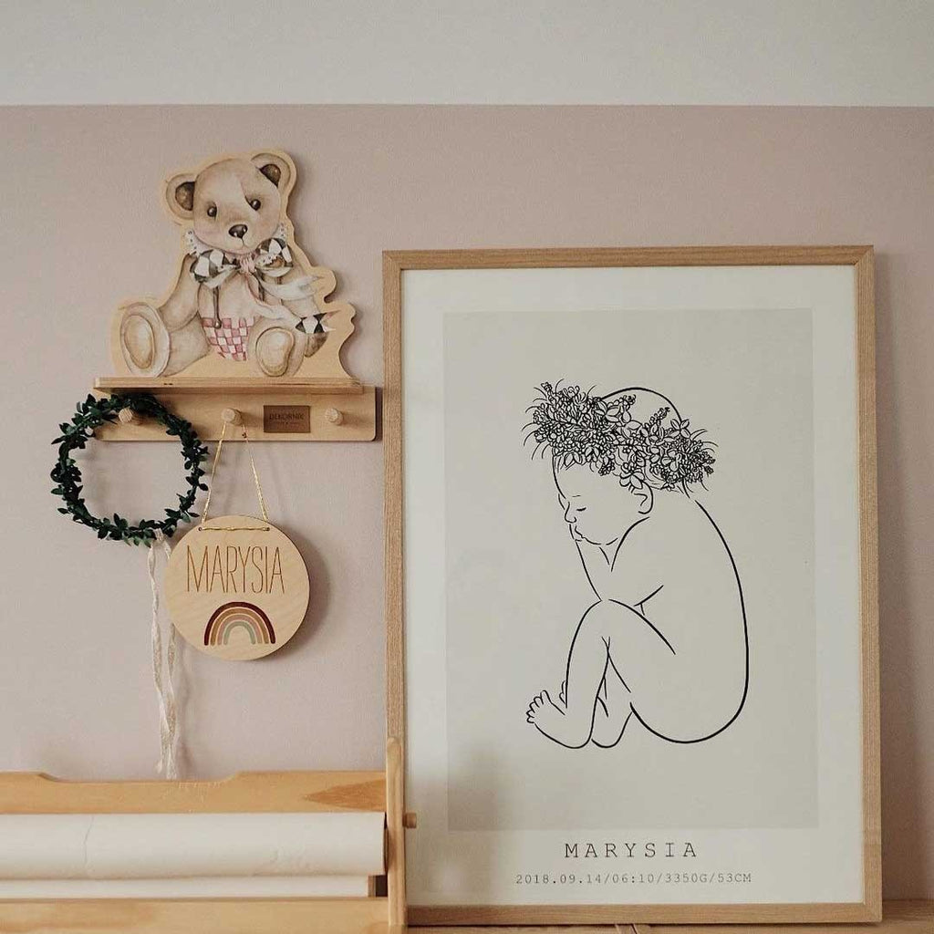 Wandplank kinderkamer met haakjes – teddybeer – afbeelding 3