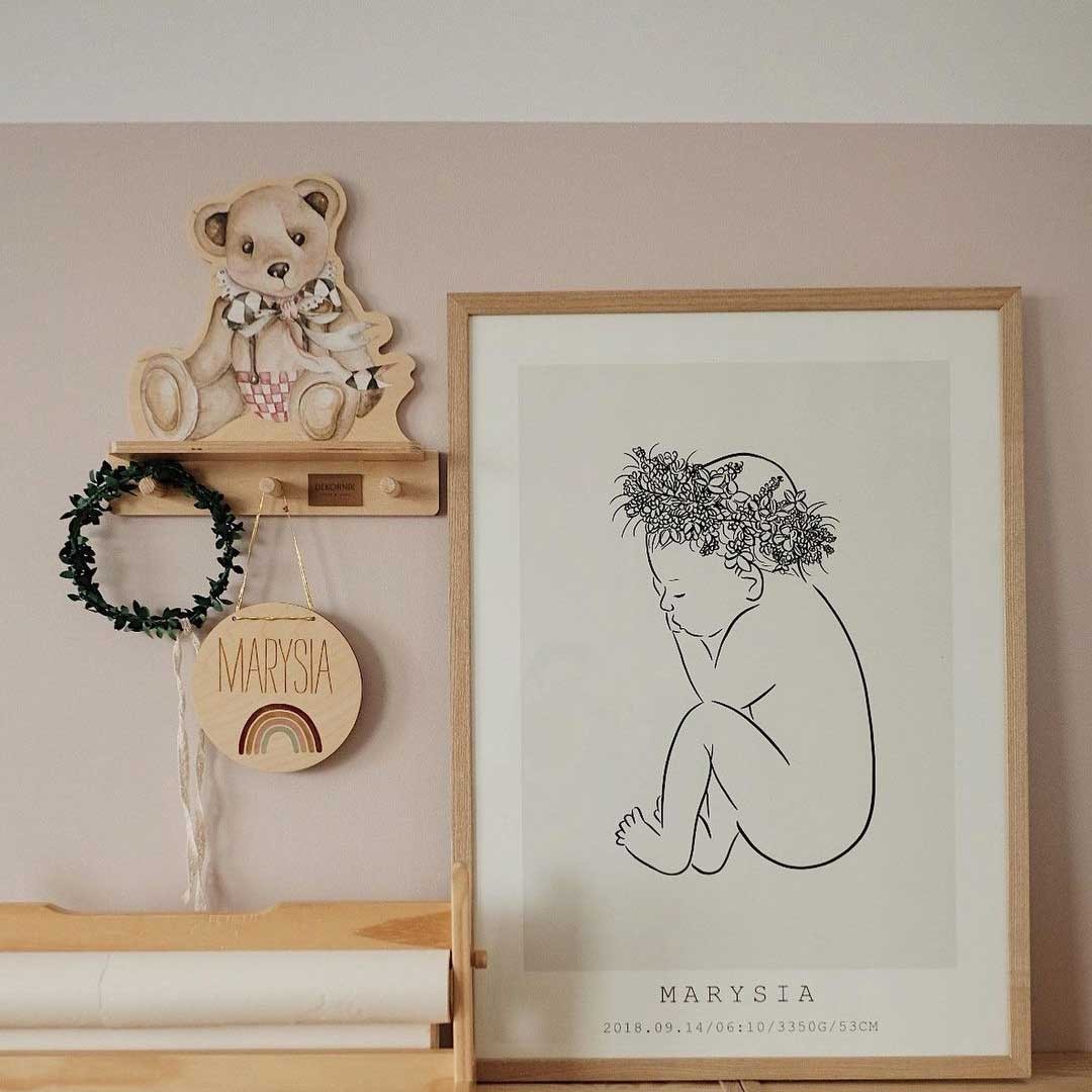 Wandplank kinderkamer met haakjes – teddybeer – afbeelding 3