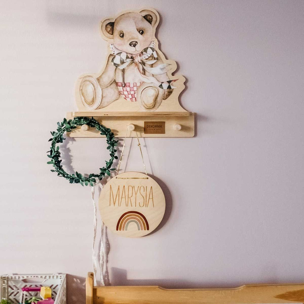 Wandplank kinderkamer met haakjes – teddybeer – afbeelding 4