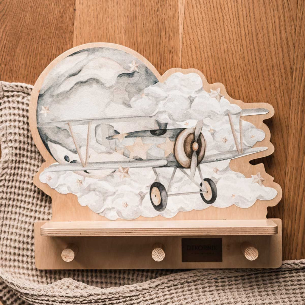 Wandplank kinderkamer met haakjes – vliegtuig – afbeelding 2