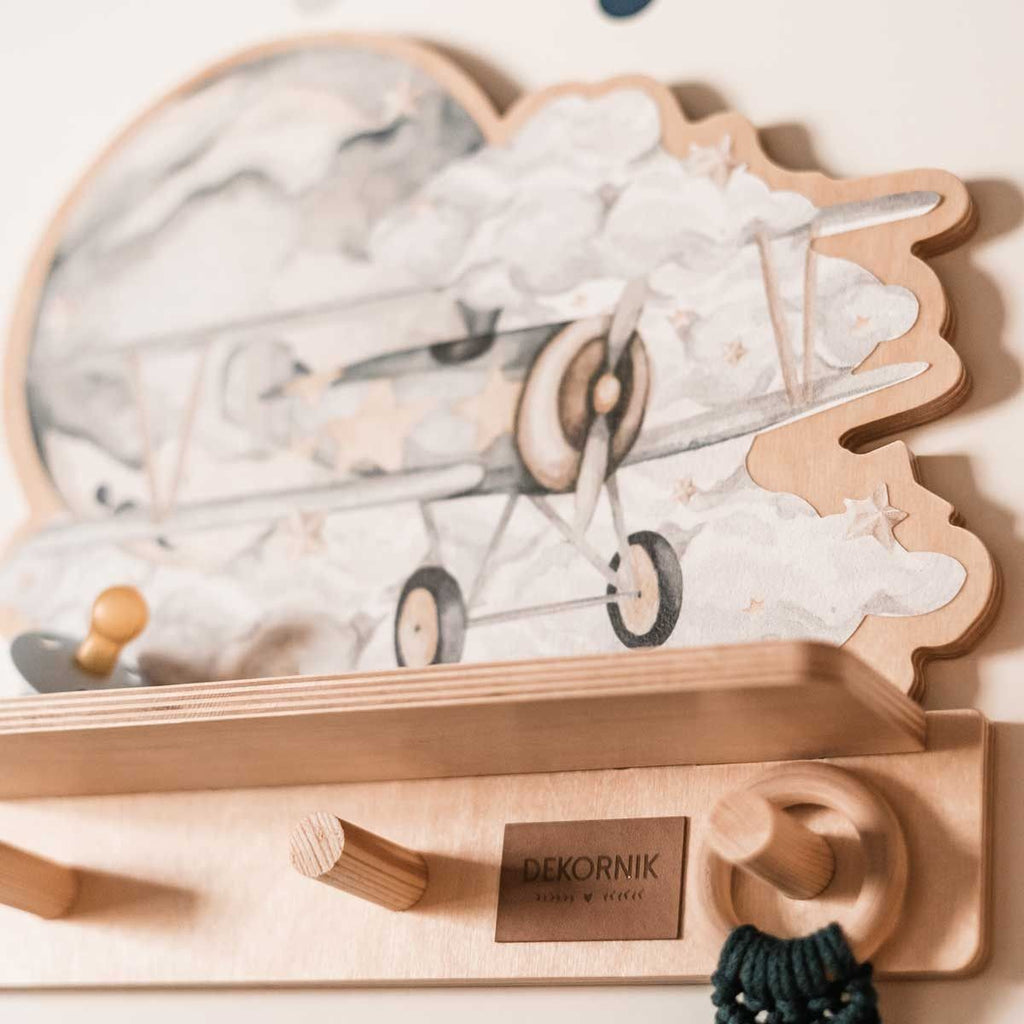 Wandplank kinderkamer met haakjes – vliegtuig – afbeelding 3