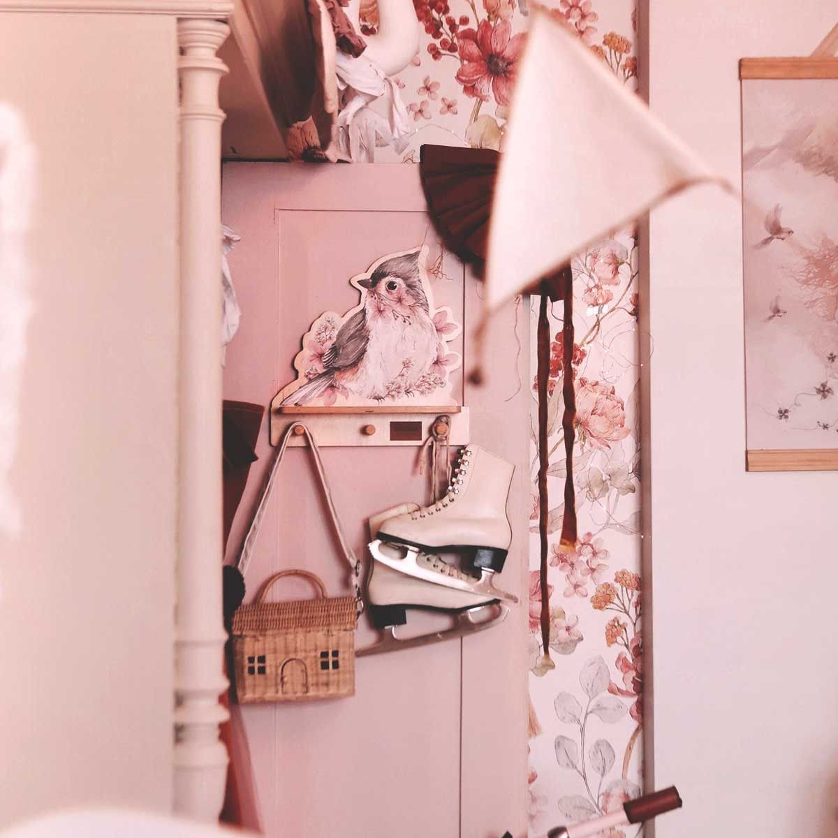 Wandplank kinderkamer met haakjes – vogeltje – afbeelding 5