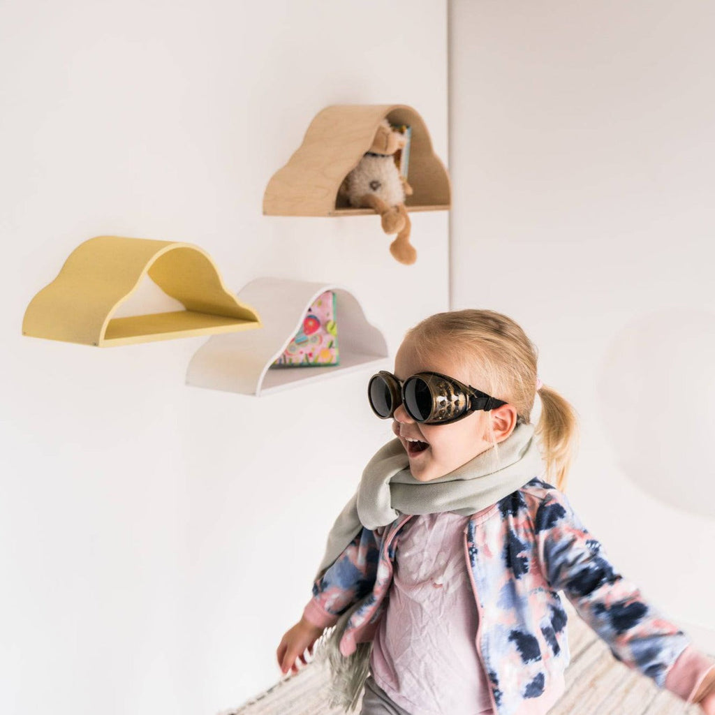 Wandplank wolk set van 3 wit geel naturel – afbeelding 2