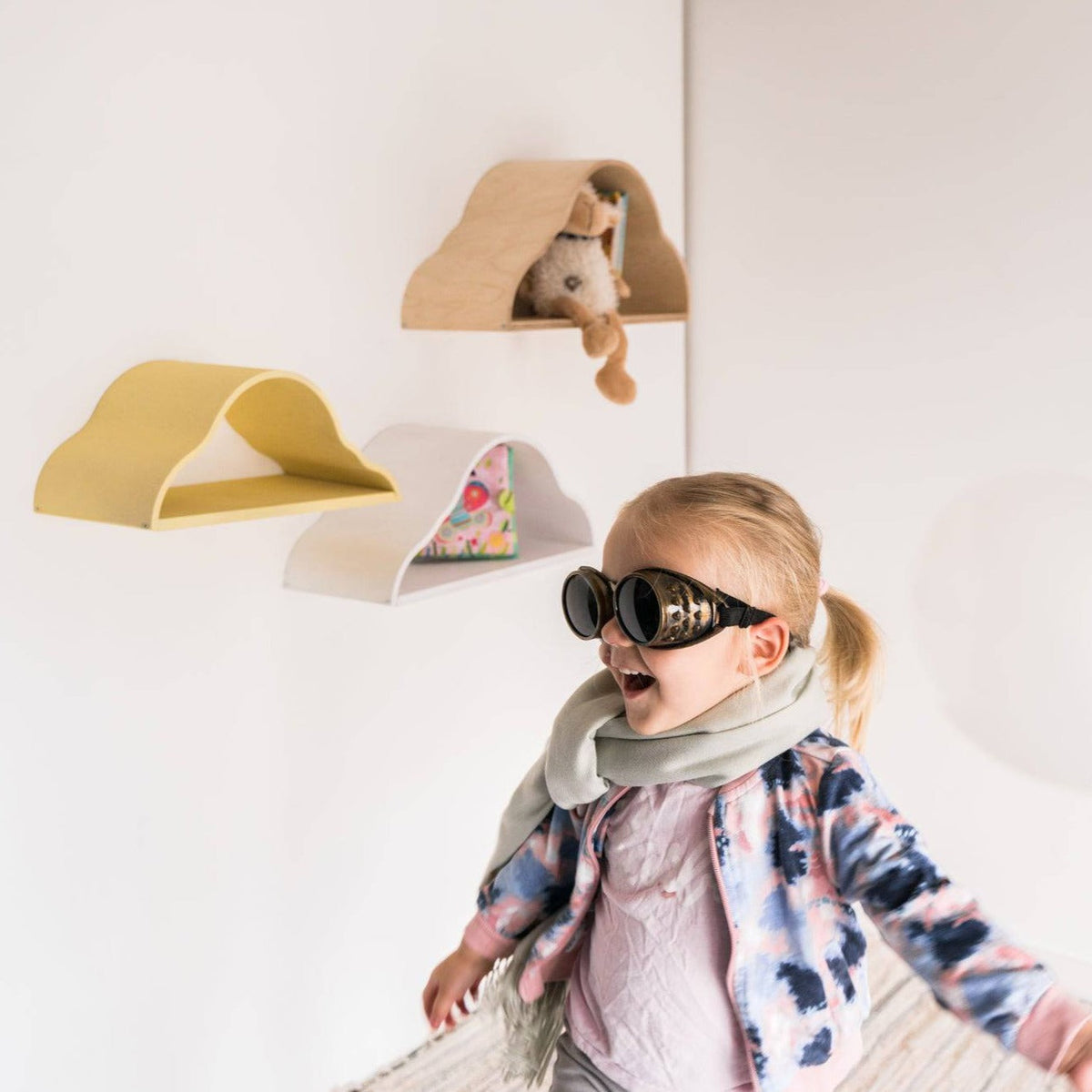 Wandplank wolk set van 3 wit geel naturel – afbeelding 2