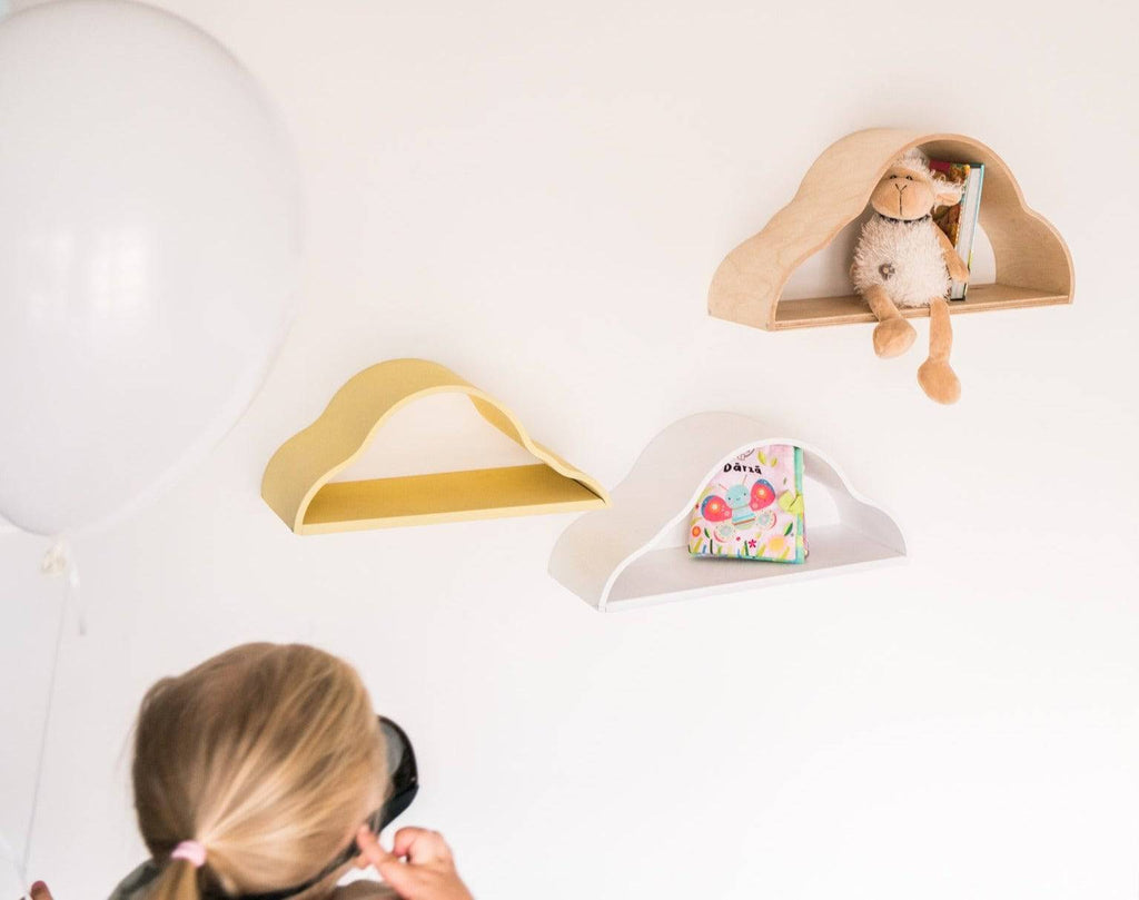 Wandplank wolk set van 3 wit geel naturel – afbeelding 3
