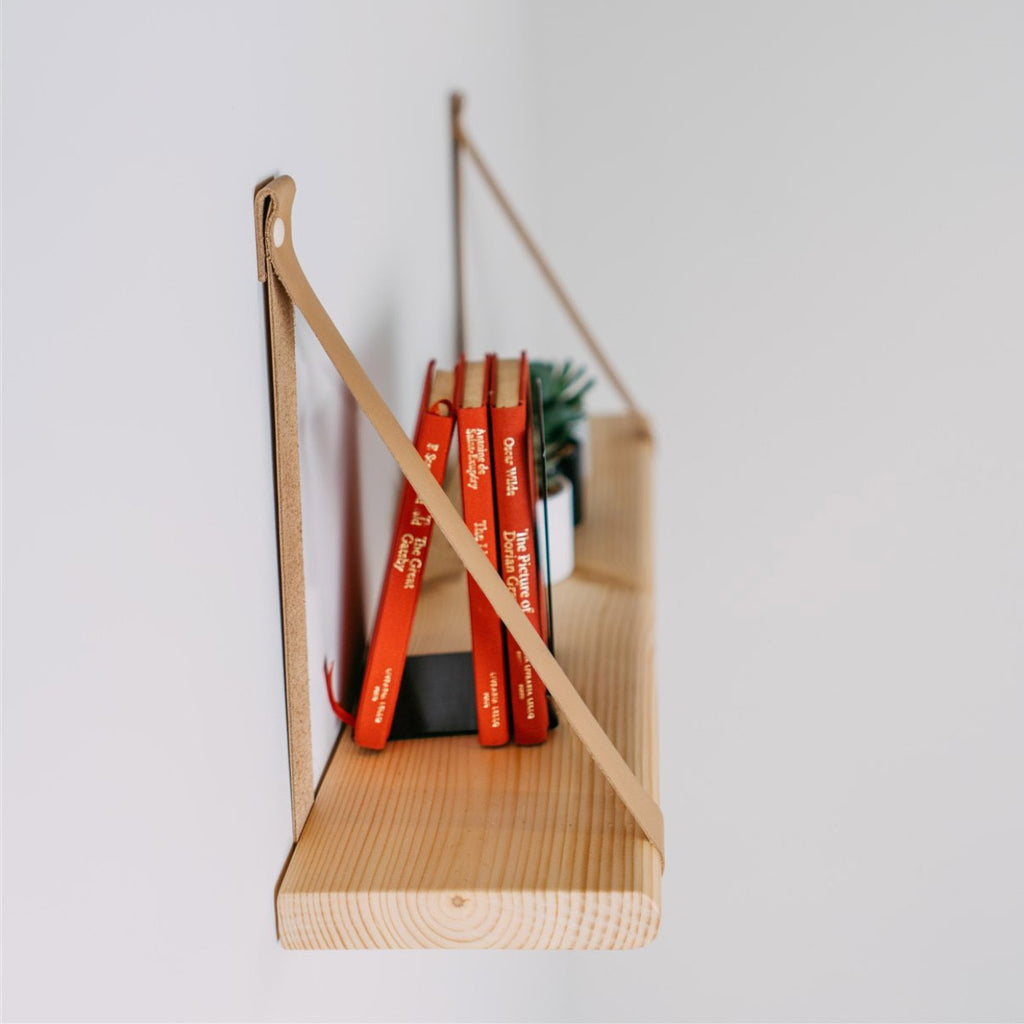 Wandplank kinderkamer zwevend met leren banden 70 cm – afbeelding 9