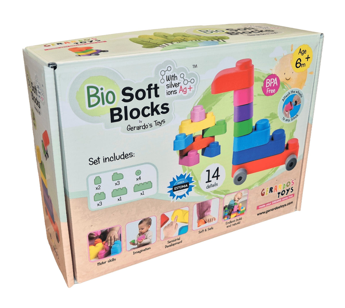 Zachte bouwblokken baby met wielen – 14 stuks