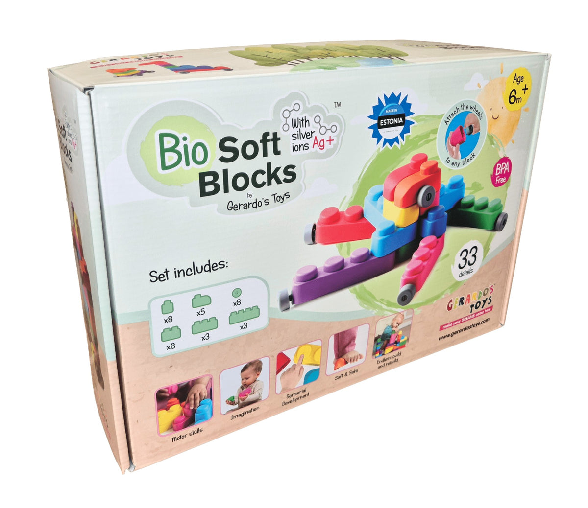 Zachte bouwblokken baby met wielen – 33 stuks