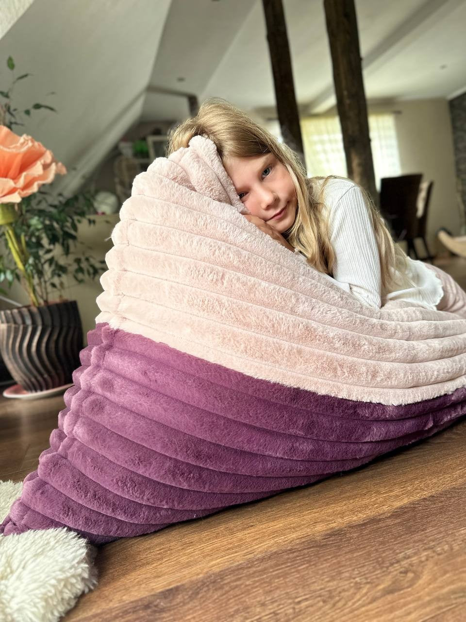 Zitzak kinderkamer tweekleurig – berry en rosé – afbeelding 2