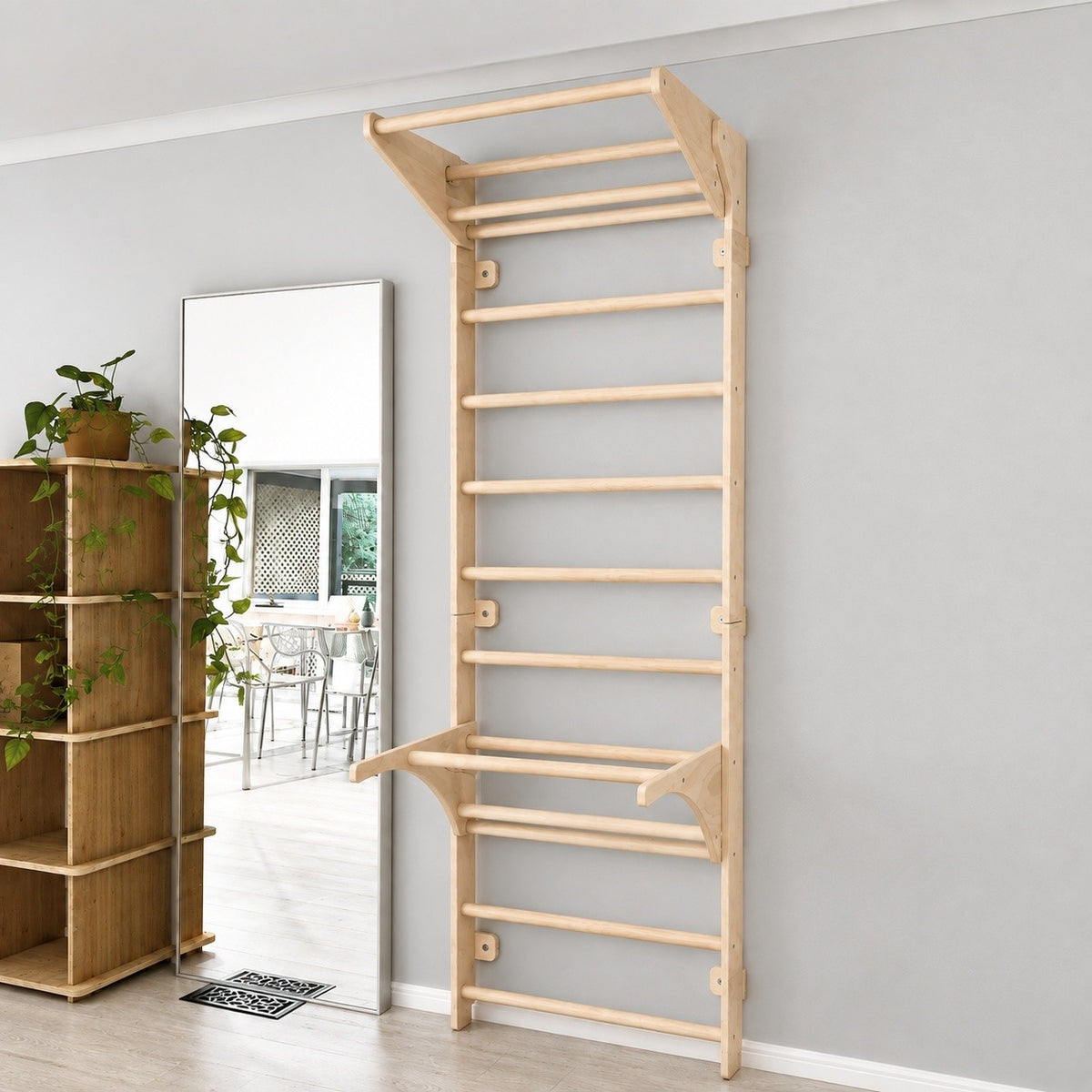 Zweedse ladder naturel met optrekstang en dipstang